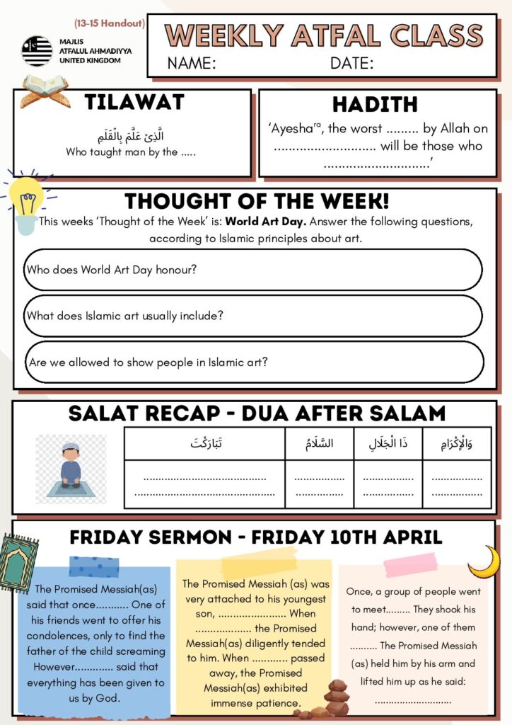 Ages 13-15 - Atfal Class Handout