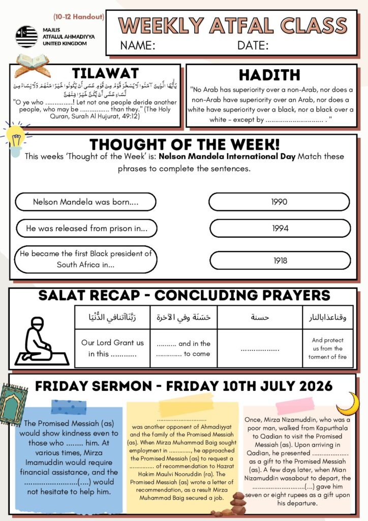 Ages 10-12 - Atfal Class Handout